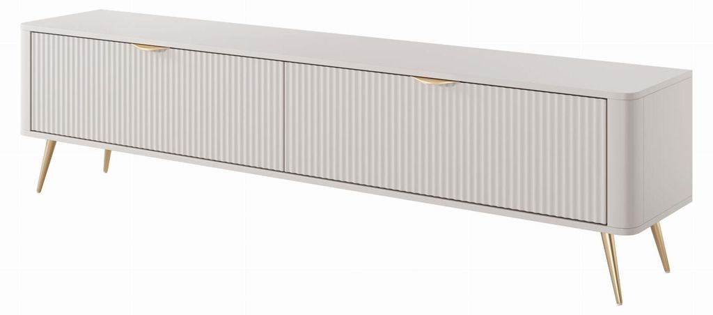 TV-schrank MAVO 200 cm mit 2 Klappen, Beige, Gold, geriffelter Front Wohnzimmer, TV-lowboard