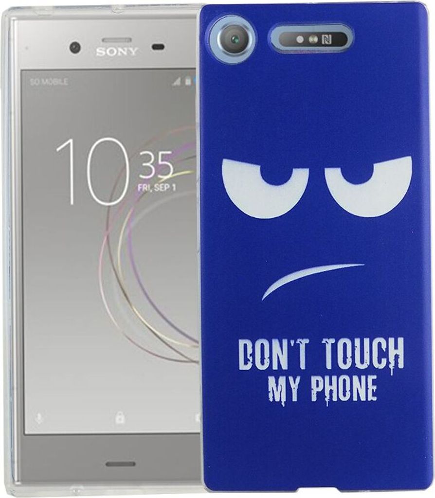 Handy Hülle für Sony Xperia XZ1 Cover Case Schutz Tasche Motiv Slim Silikon TPU Dont Touch My Phone Blau