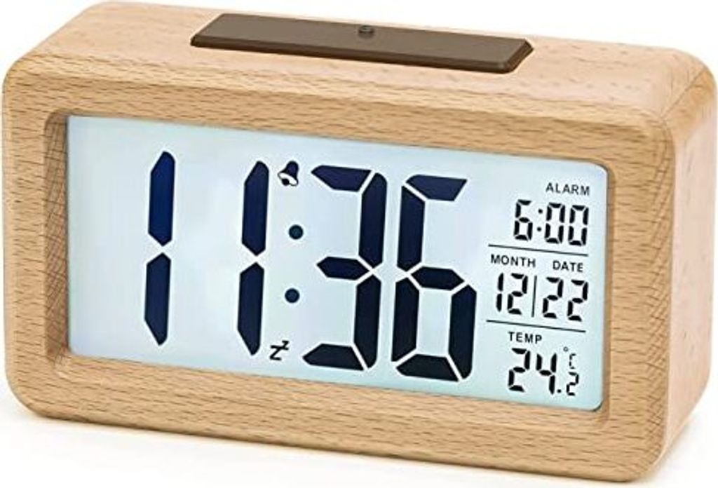 Digitaler Wecker, Holzsensormodule, Tischuhr Große Anzeige, Datum, Temperatur Nachtlicht, Snooze -Modul (Batterie nicht enthalten)
