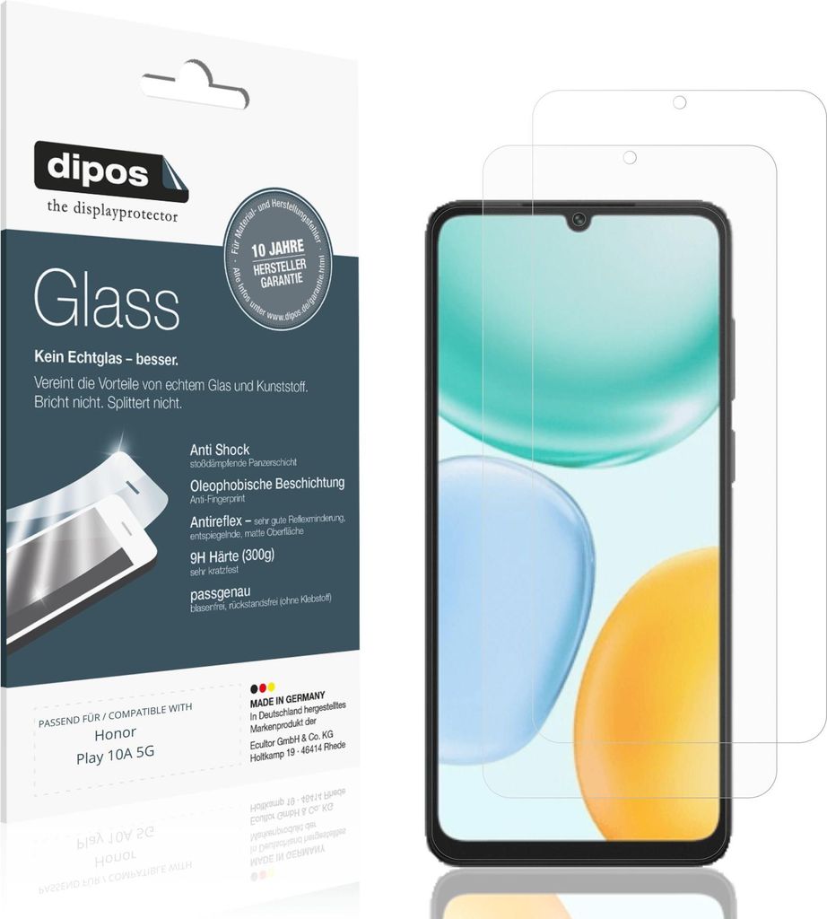 2x Schutzfolie für Honor Play 10A 5G matt - Anti-Shock 9H Folie dipos Glass Kunststoffglas