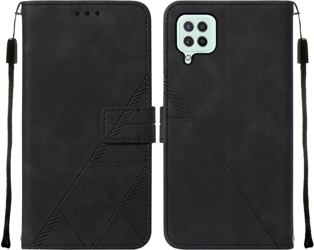 Galaxy A22 4G Hülle, Schlank Prägung Flip Leder Kartenfächer Schutzhülle mit Ständer für Samsung Galaxy A22 4G Schwarz