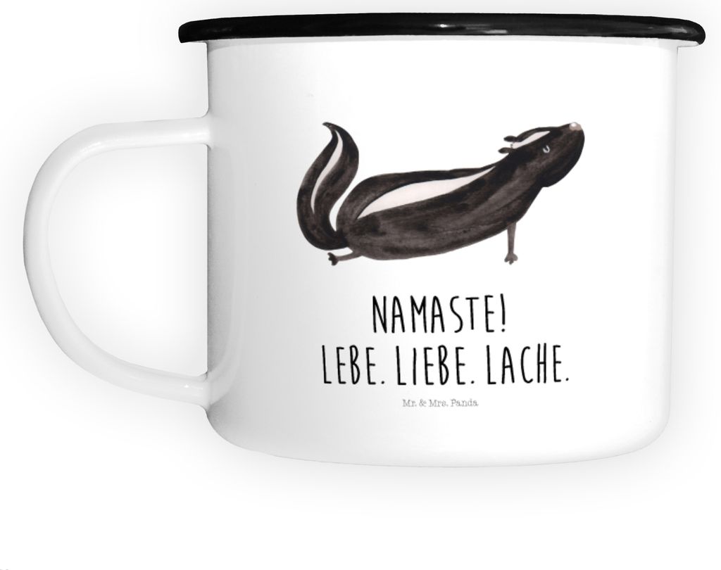 Mr. & Mrs. Panda Teetasse Stinktier Yoga - Weiß - Geschenk, Wildtier, Teebecher, Emaille Tasse, Skunk, Große, Haferl, Namaste, Aus, Pott, Liebe