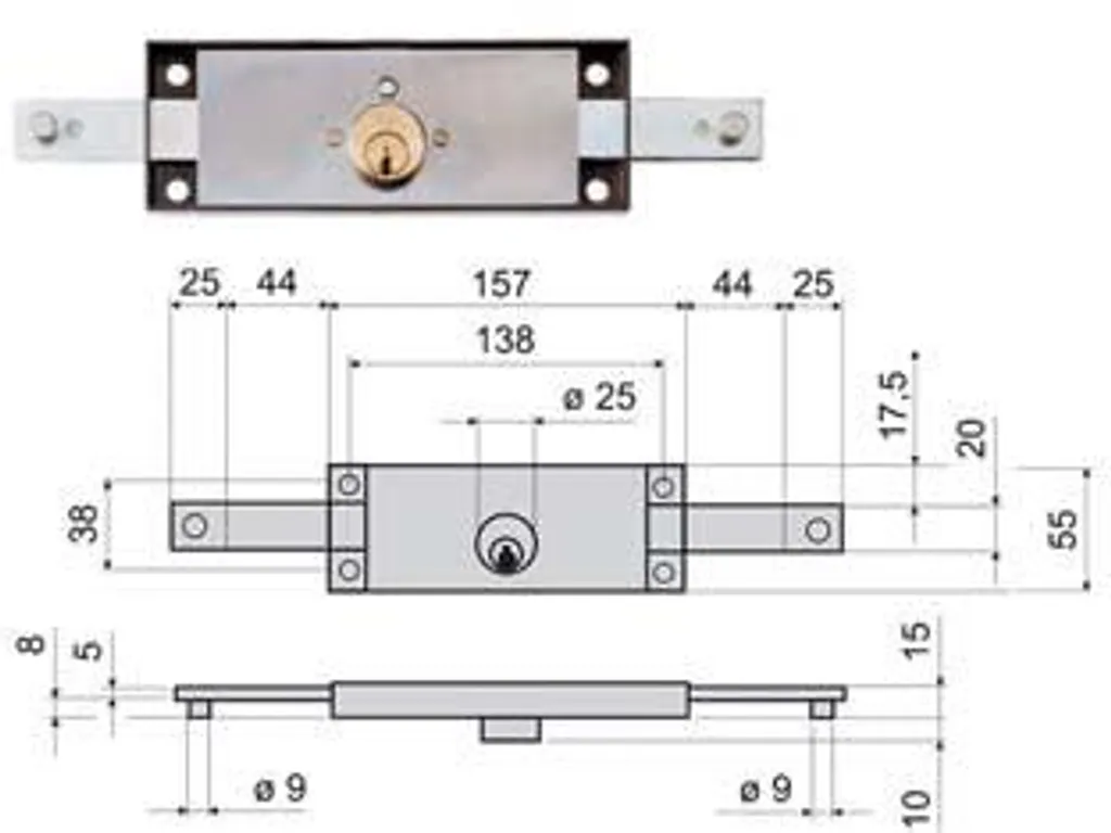 Serrure de sécurité pour rideau de magasin 157 x 55 mm cylindre 641
