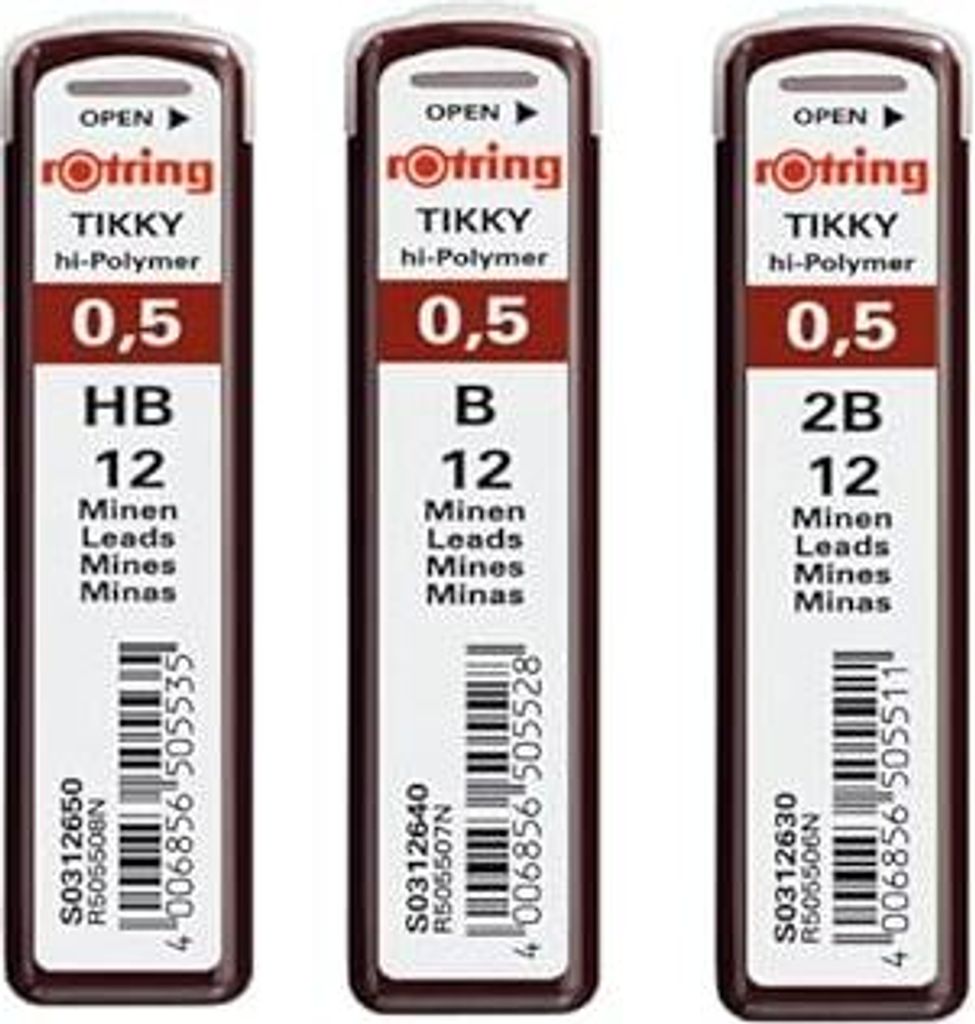 rOtring Hi-Polymer Minen für Feinminen 0,50 mm | B-Pack (12 Minen), HB (12 Minen), 2B (12 Minen)