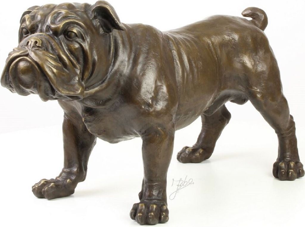 Casa Padrino Luxus Bronzefigur Englische Bulldogge Bronze 54,5 x 24,1 x H. 31 cm - Dekofigur