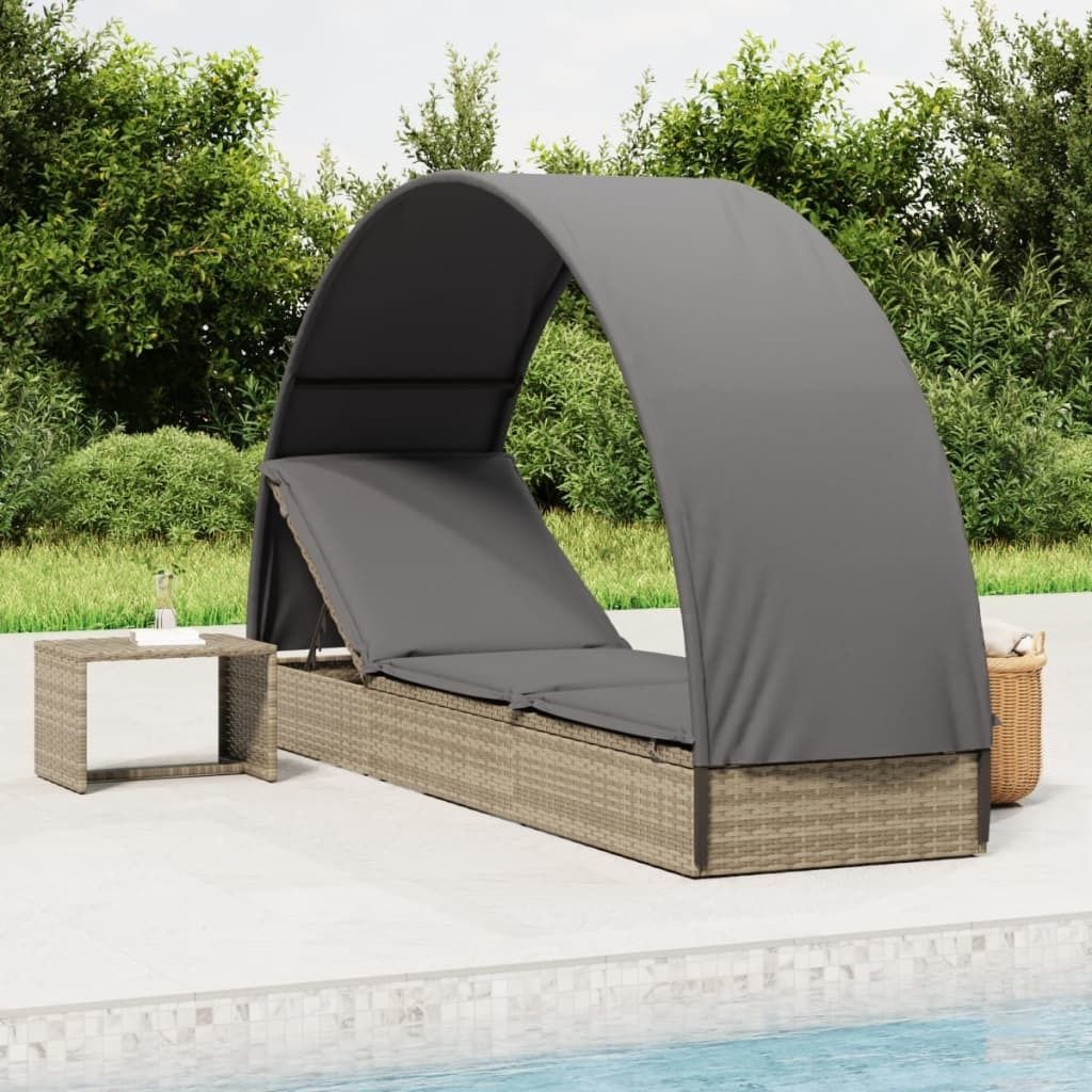 Sonnenliege mit Runddach Grau 211x57x140 cm Poly Rattan , Gartenliegen Design 2024