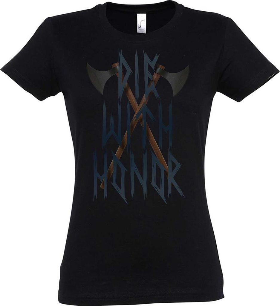 Urban Backwoods Crossed Viking Axes, Damen T-Shirt, Farbe: Schwarz, Größe: XS