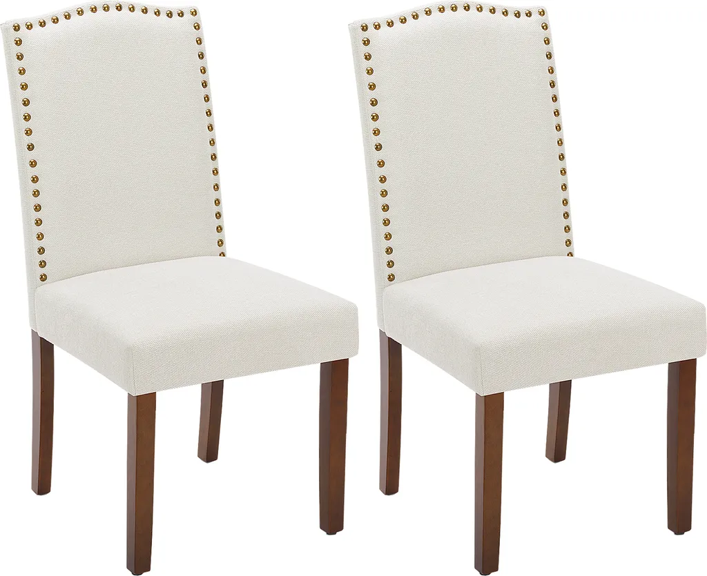 Chaise de salle à manger en tissu beige Sweiko avec finition cloutée élégante