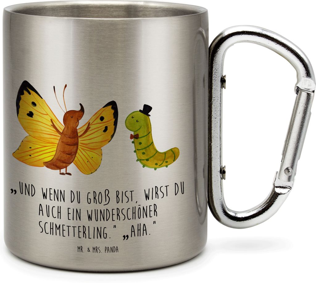 Mr. & Mrs. Panda Isolierbecher Raupe Schmetterling - Transparent - Geschenk, Thermobecher, Hut, Teebecher, Entwicklung, Becher Aus Edelstahl, Lusti...
