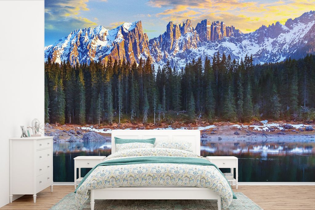 MuchoWow Fototapete für Wohnzimmer oder Schlafzimmer Wandtapete Vinyl Motivtapete Dolomiten - Winter - Italien - 450x300 cm - Gemusterte