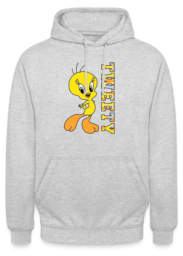 Spreadshirt Looney Tunes Tweety Camouflage Uni Hoodie, M, Hellgrau meliert