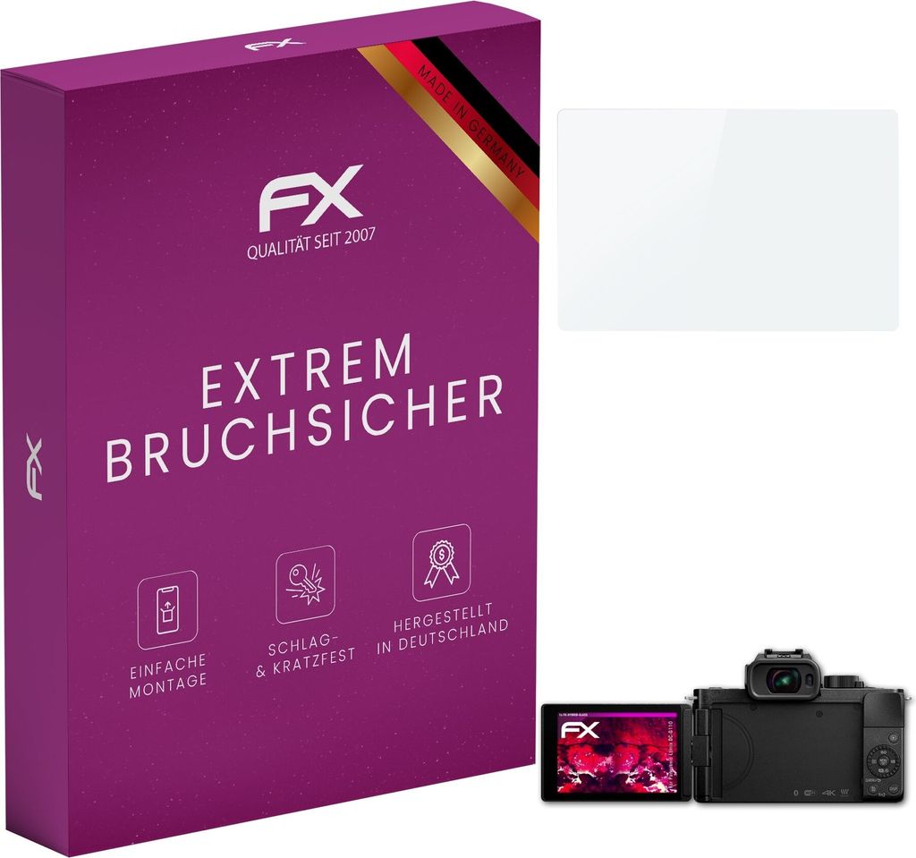 atFoliX FX-Hybrid-Glass Displayfolie kompatibel mit Panasonic Lumix DC-G110 Glasfolie