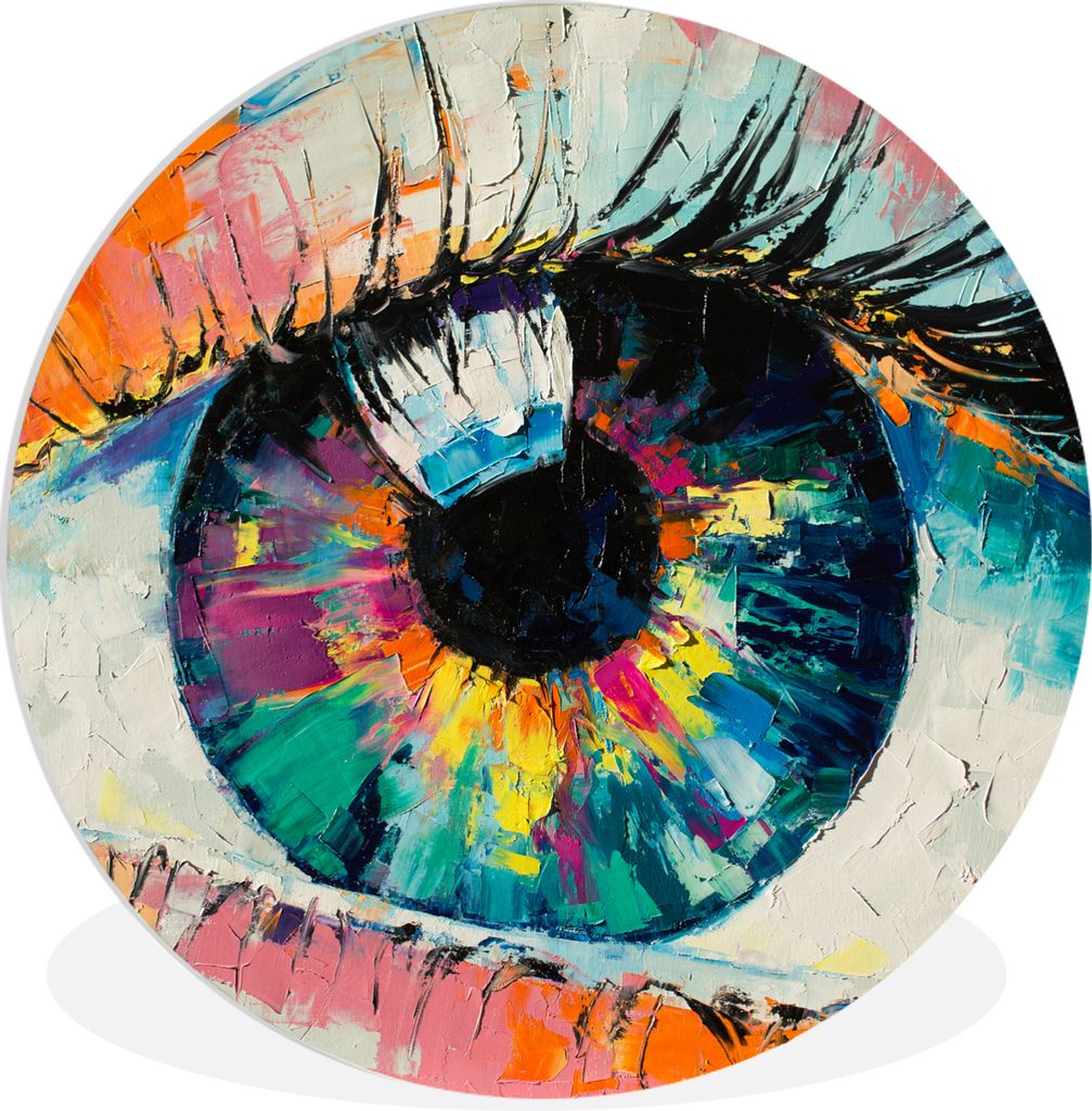 MuchoWow Rundes Wandbild - Runde Bilder Malerei - Ölfarbe - Auge - Farben Ø 90 cm Kreis Wanddekoration Kunststoff - Wandkreis - Wandschmuck - W...
