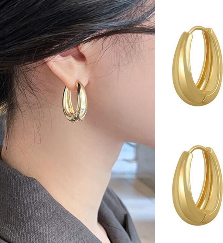 paar Creolen Große Temperament Geometrische Geschenk Goldene Retro Stil Frauen Oval Ohrringe Modeschmuck