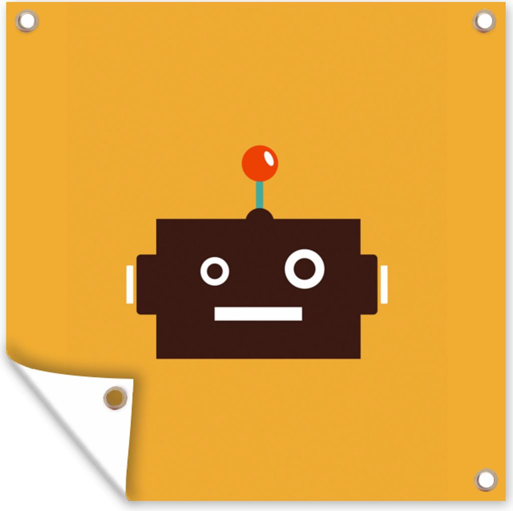 MuchoWow 100x100 cm Outdoor-Poster Gartendeko Sichtschutz Garten Poster für den Garten Roboter - Gesicht - Antenne - Gelb - Jungen - Kind