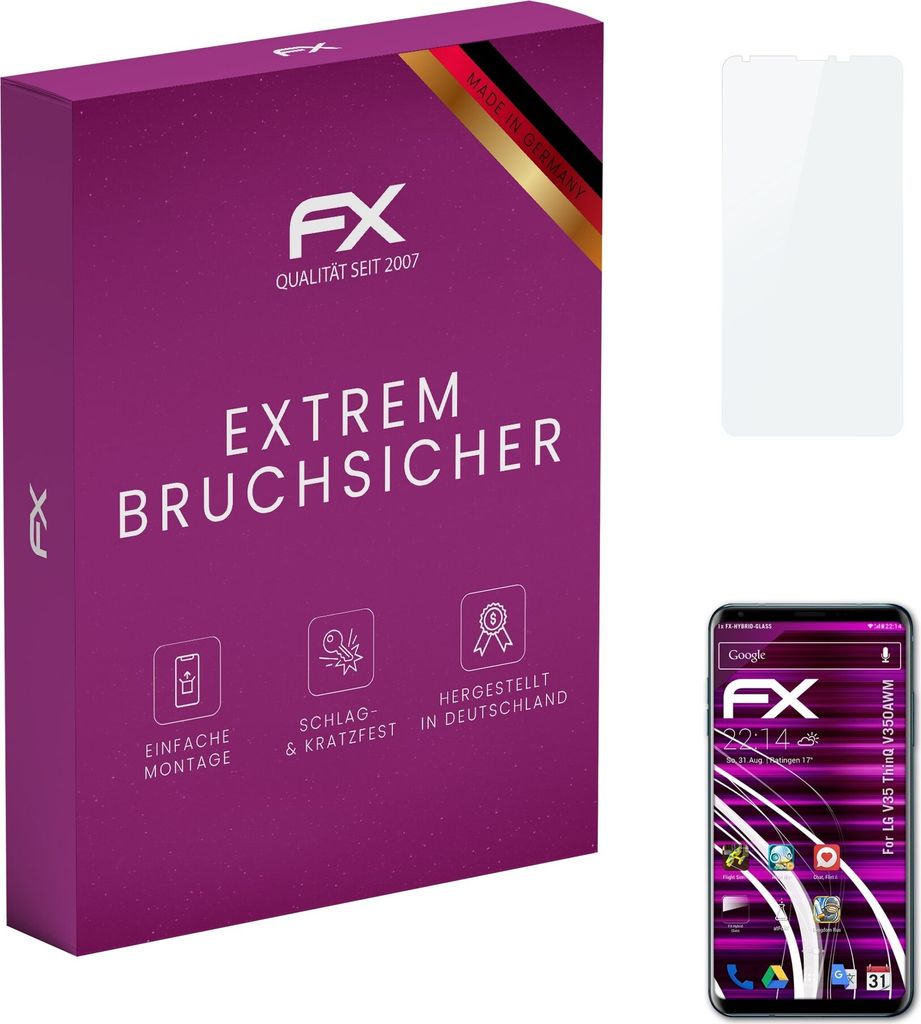 atFoliX FX-Hybrid-Glass Displayfolie kompatibel mit LG V35 ThinQ (V350AWM) Glasfolie