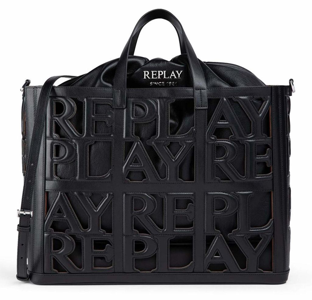 REPLAY Handtasche Umhängetasche Handbag Black + Cambridge Brown schwarz