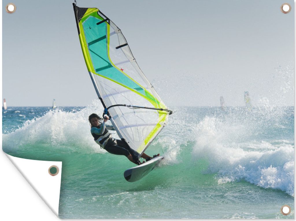 MuchoWow 40x30 cm Outdoor-Poster Gartendeko Sichtschutz Garten Poster für den Garten Ein Windsurfer surft auf dem wilden Meer