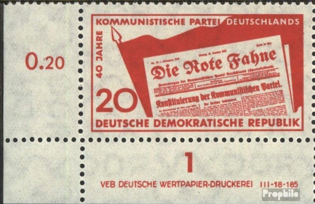 Briefmarken DDR 1958 Mi 672DV mit Druckvermerk (kompl.Ausg.) postfrisch 40 Jahre KPD