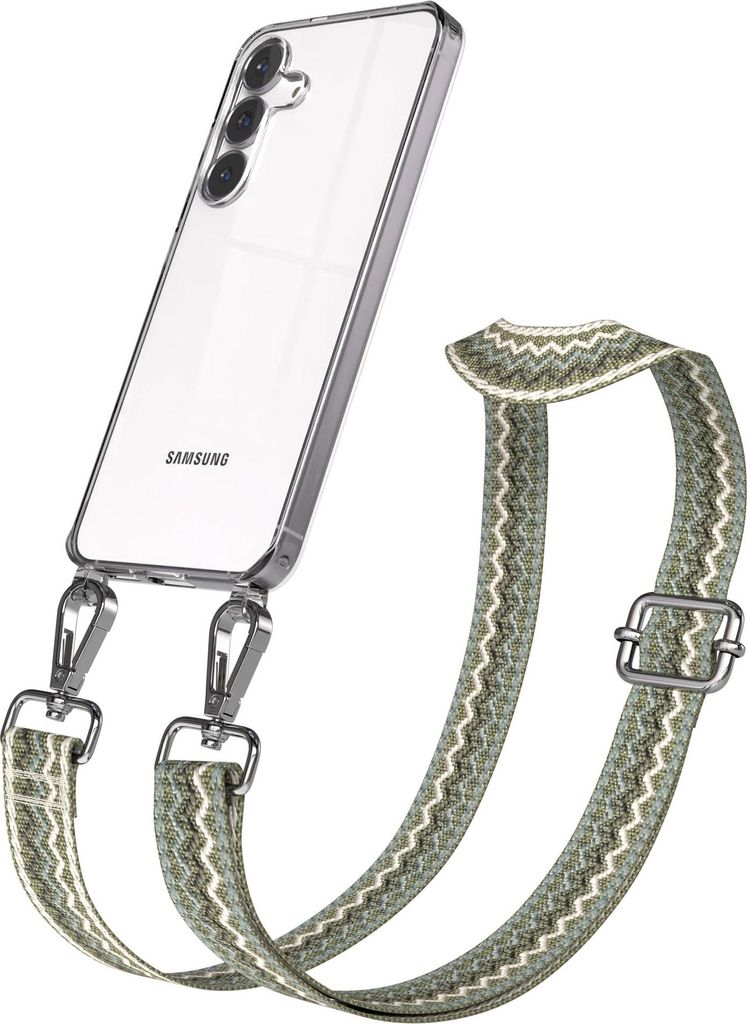 EAZY CASE Handykette - Verstellbarer Trageriemen kompatibel mit Samsung Galaxy S25 FE, Handykordel mit transparenter Silikon-Hülle, Karabiner Silb...