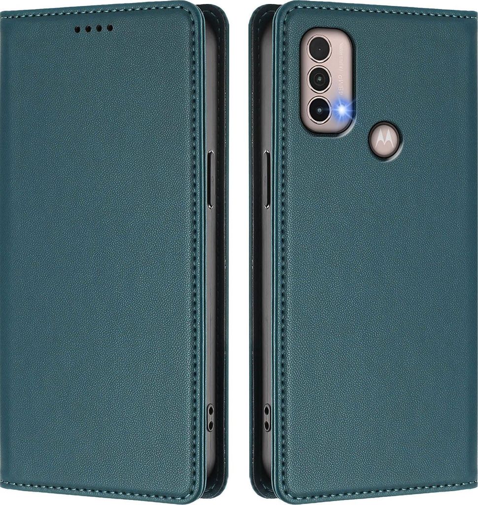 Handyhülle für Motorola Moto E20 / E30 / E40, Kunstleder Klapphülle Stoßfeste Magnetische Hülle mit Ständer Grün