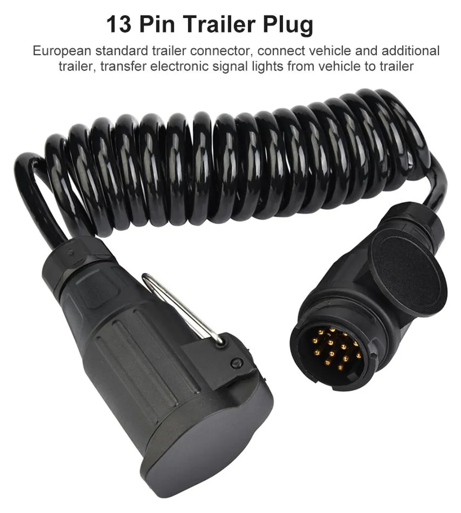 Adaptateur Prise Remorque 13 Broches avec Câble à Ressort Extensible