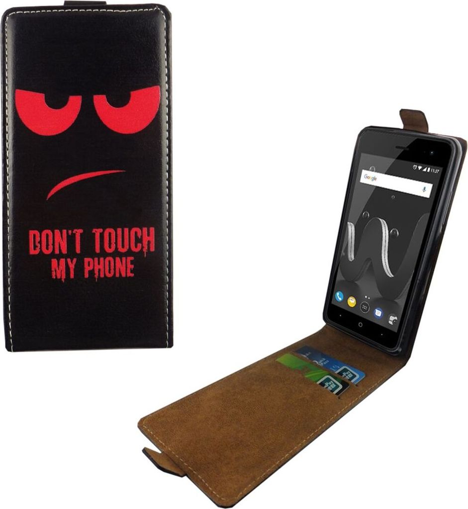 Handyhülle Tasche Flip für Wiko Jerry 2 Dont Touch My Phone Rot