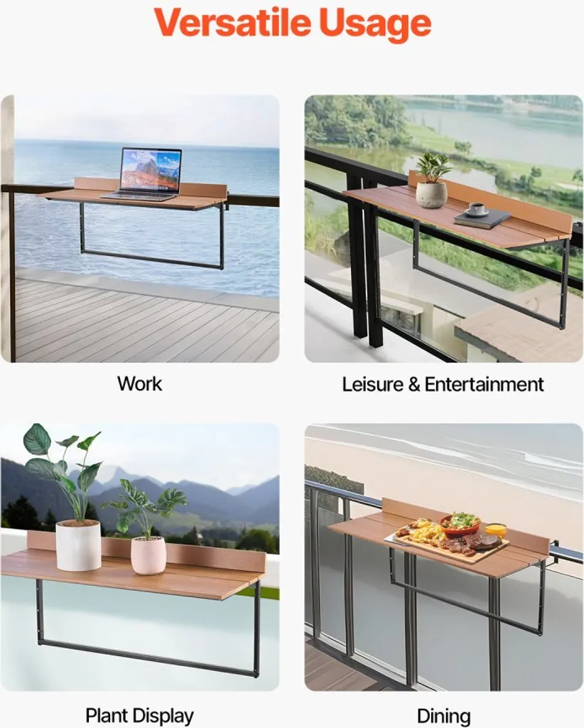 Table de balcon suspendue pour repas extérieur - Plateau pliable 100cm