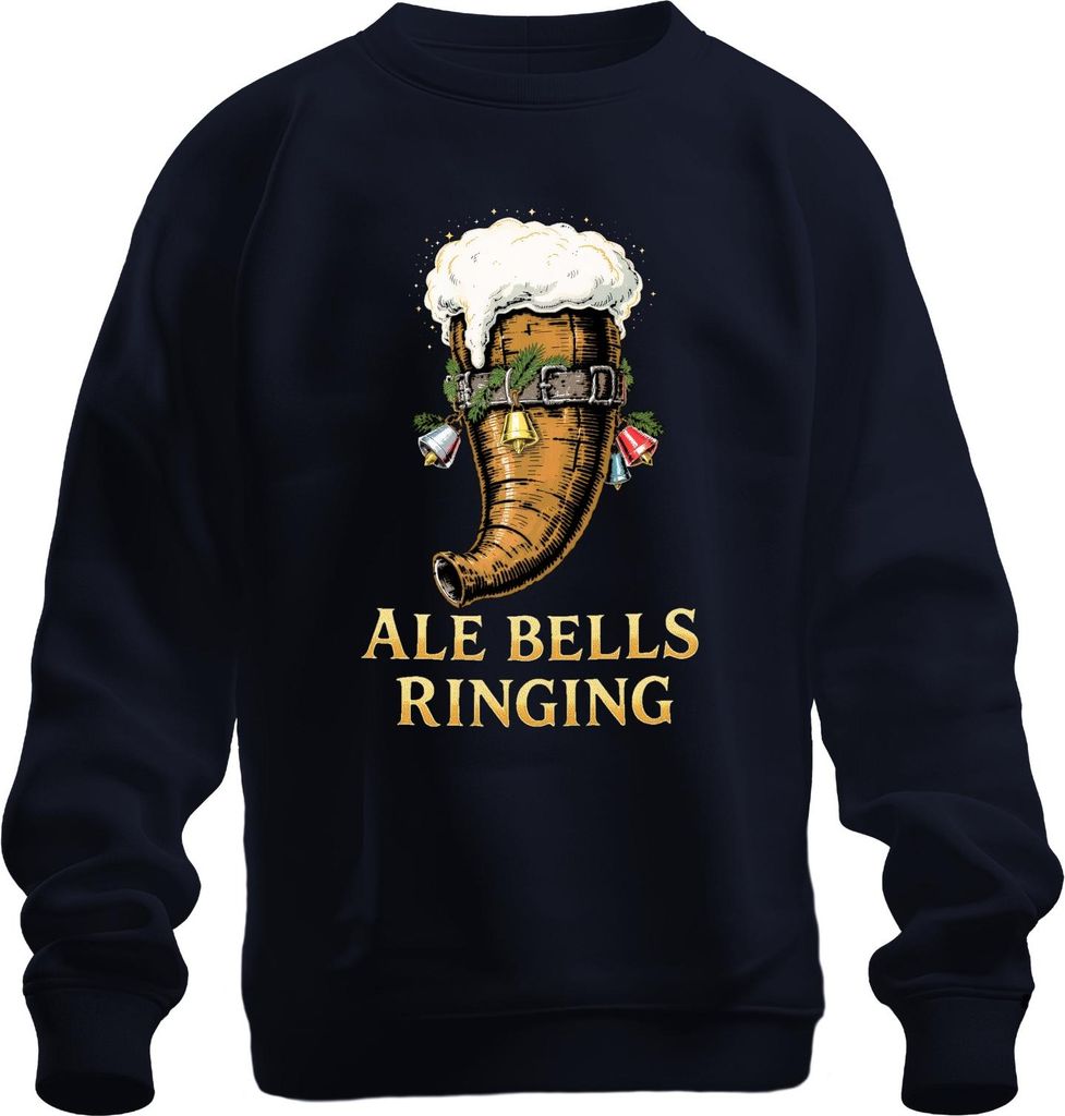 Ale Bells Ringing Weihnachtsbier Bierhorn Festlich Retro Uni Sweatshirt Pullover, Navy, XXL