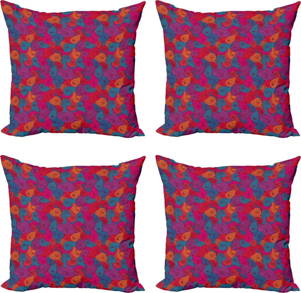 ABAKUHAUS Abstrakt Kissenbezug Set (4 Stück), Bunte Strudel Curls, Moderner Doppelseitiger Digitaldruck, 50 cm x 50 cm, Mehrfarbig