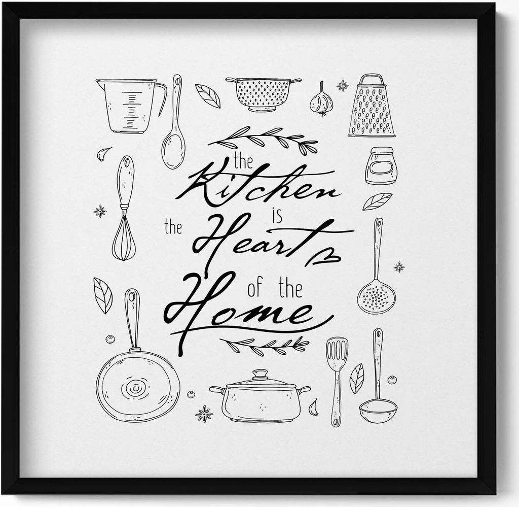 Beschriftung für die Küche „Die Küche ist das Herz des Hauses“.– Wandbild mit Rahmen – Gerahmtes Bild – Wanddekoration – 50x50 cm ...