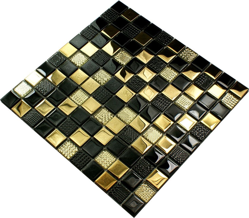 Mosaico in vetro oro e nero "Black Diam", piastrella Immagine del prodotto 