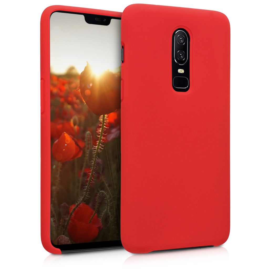 kwmobile Hülle kompatibel mit OnePlus 6 Hülle - Silikon Handy Case - Handyhülle weiche Oberfläche - kabelloses Laden - Rot