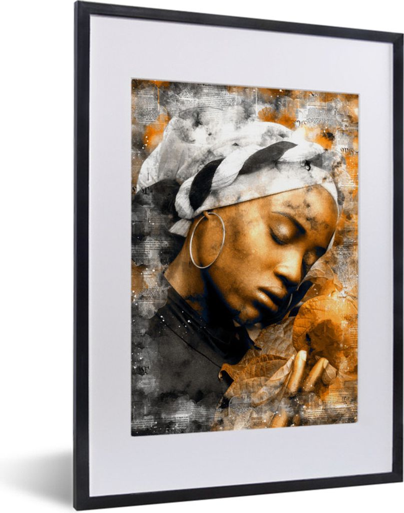 MuchoWow MuchoWow Gerahmtes Poster Frauen - Kopftuch - Zeitung 30x40 cm - Poster mit zchwarzem Bilderrahmen - Wandposter Schlafzimmer