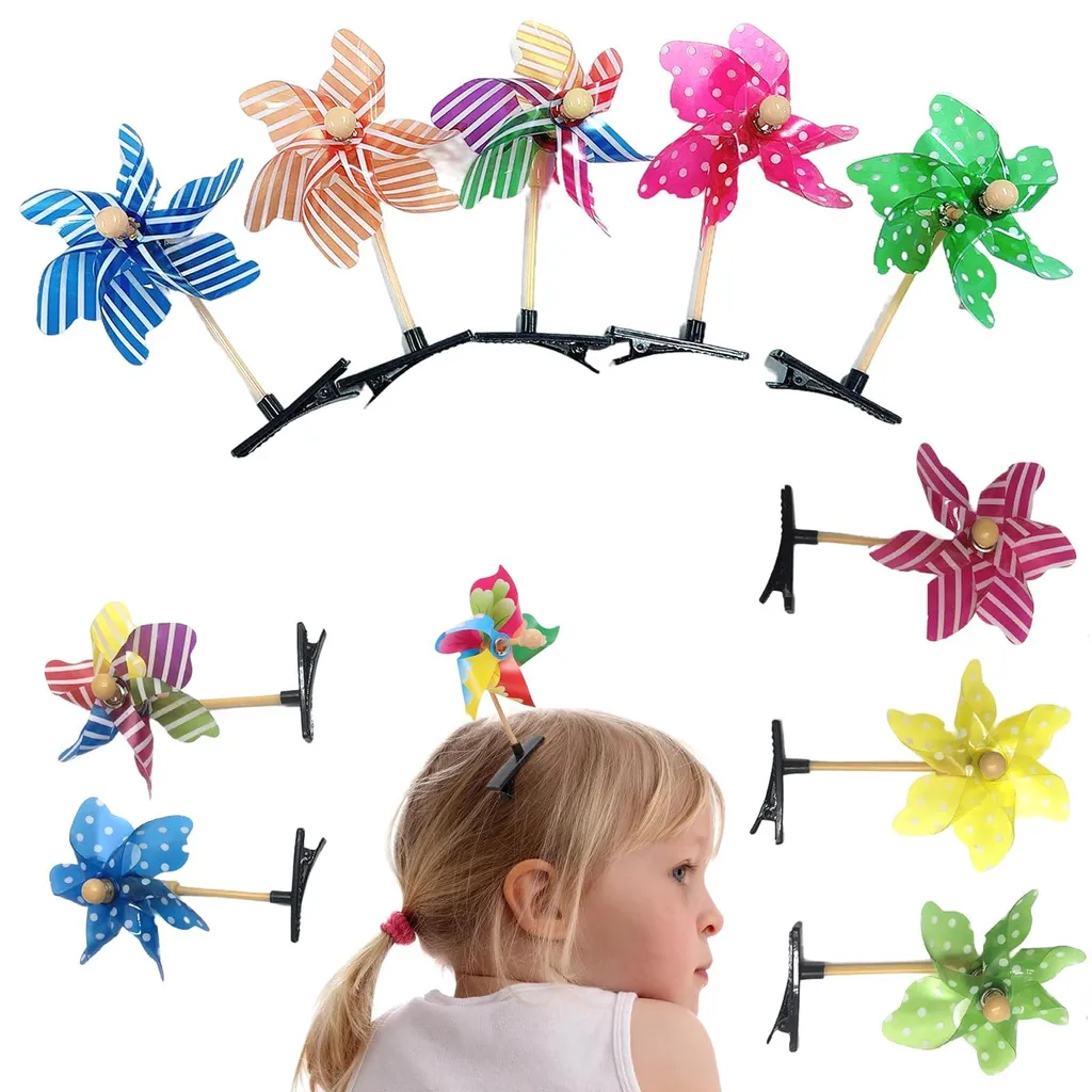 Barrettes à cheveux moulin à vent pour enfants - Lot de 10 colorés