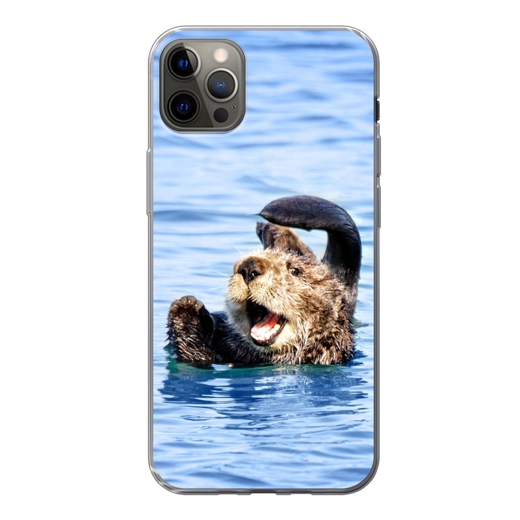 MuchoWow Handyhülle Schutzhülle Hülle für iPhone 12 Pro Max Seeotter - Lustig - Wasser - Kinder - Jungen - Mädchen - Kind Silikon Softcase H...