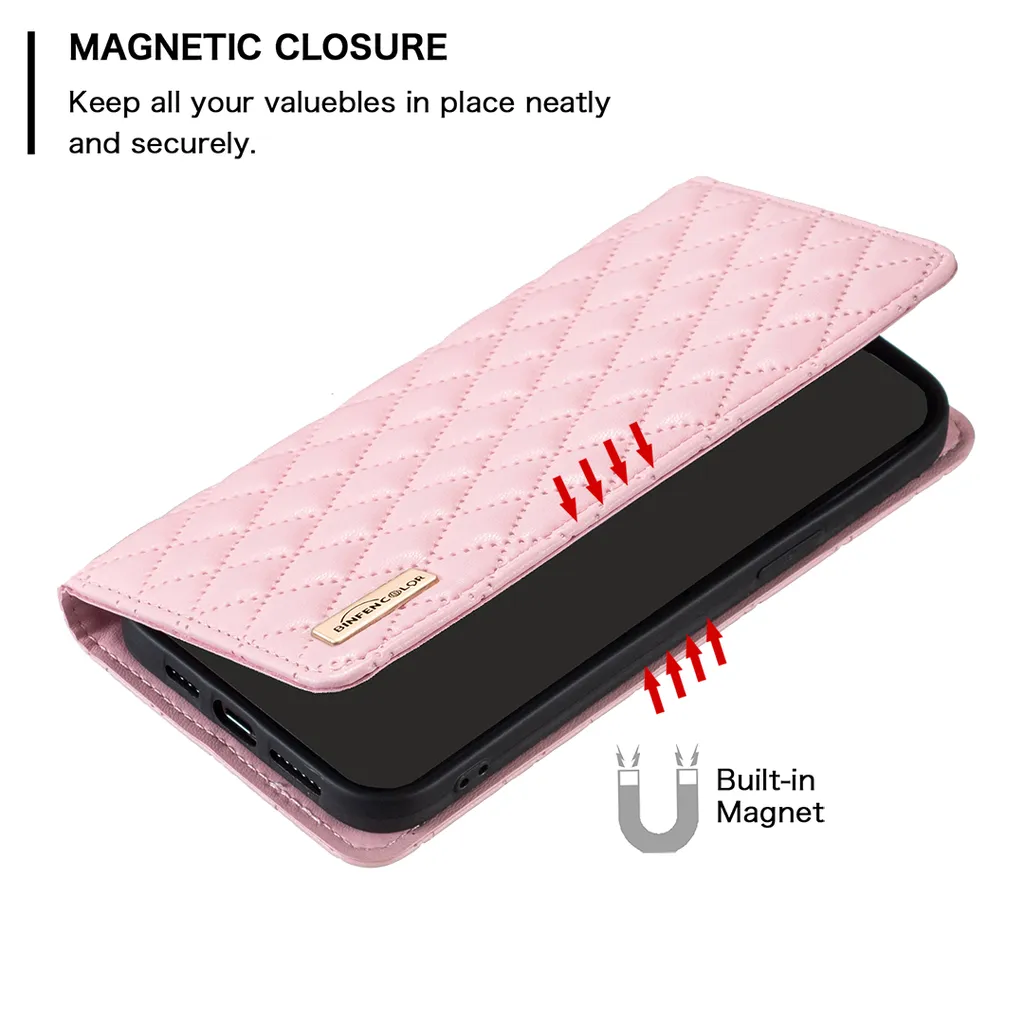 Custodia Flip iPhone 15 con Supporto e Porta Carte Pelle Rosa - 4