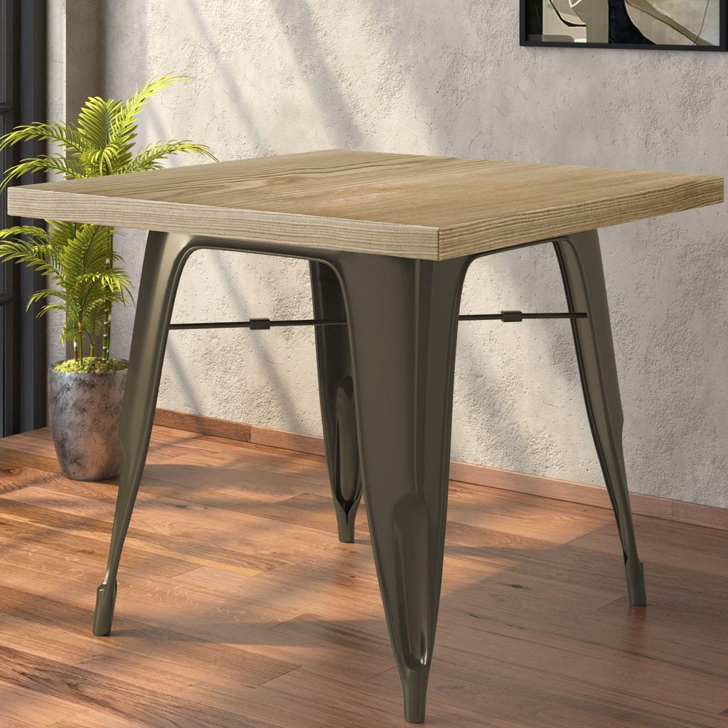 CALIFORNIA | Tolix Stil Tisch | B:T:H 60 x 60 x 78 cm | Eiche & Rost | Quadratisch | Industrie Tisch, Retrotisch, Industrial Tisch