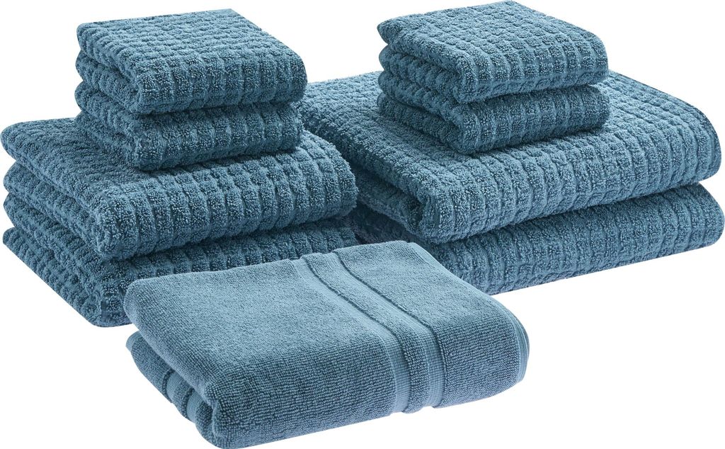 BELIANI Badehandtuch Set mit Badematte 9-teilig Blau Baumwolle Frottee Handtücher in verschiedenen Größen Badteppich Bad Ausstattung Accessories
