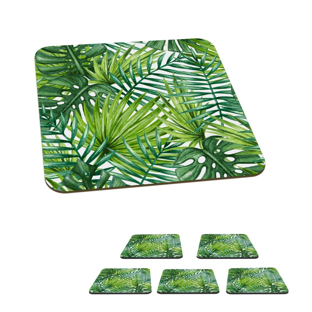 KitchenYeah Glasuntersetzer Quadratisch 6er Set Blätter - Palme - Muster 10x10 cm Untersetzer für Gläser - Getränkeuntersetzer - Tischplatte...