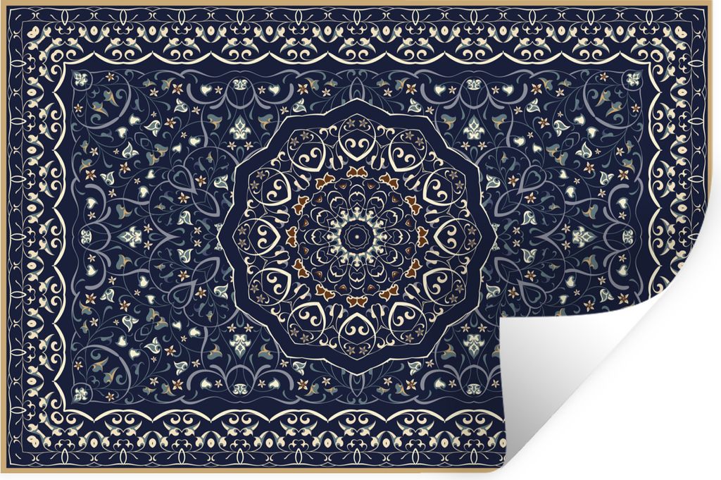 MuchoWow Wandtattoo Wandsticker Wandaufkleber Persischer Teppich - Mandala - Teppich - Blau 60x40 cm Selbstklebend und Repositionierbar - Wierder...