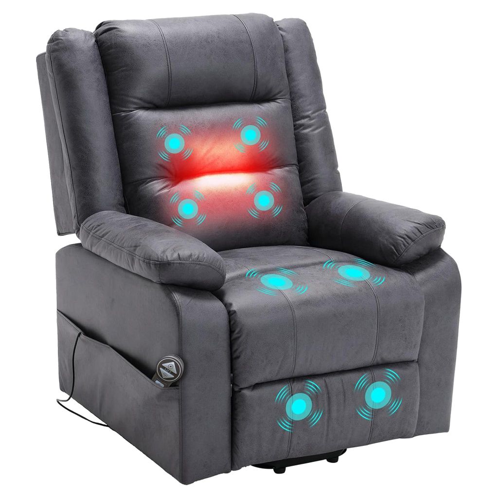 Happy Home Elektrischer Fernsehsessel mit aufstehhilfe, Relaxsessel Massagesessel mit Wärmefunktion, Liegefunktion Verstellbar Schlaffunktion Grau