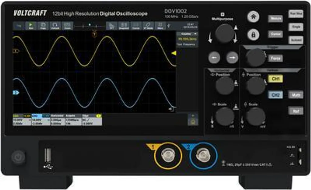 Oscilloscope 12 Bit Voltcraft DOV1002 100 MHz avec mémoire 50 Mpts