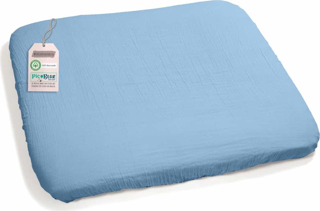 pic Bear Bezug aus 100% Baumwolle Musselin mit Gummizug für Wickelauflage ca. 75x85cm Motiv: airy blue Musselin