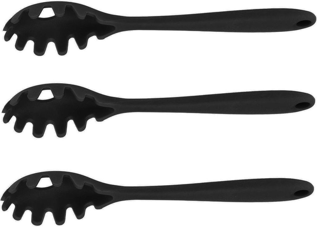 3 Stück Silikon Spaghetti Löffel All in 1 Lebensmittelqualität hitzebeständig Silikon Spaghetti Nudeln Löffel Gabel Küchenutensilien Schwarz