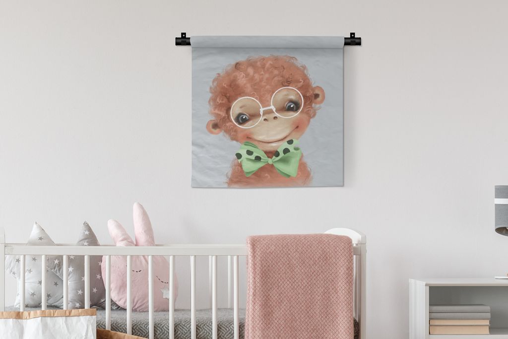 MuchoWow Wandteppich Wandbehang Affe - Kinder - Schleife 60x60 cm Tapisserie Dekoration Wandtuch - Dekorationen - Wand Decke