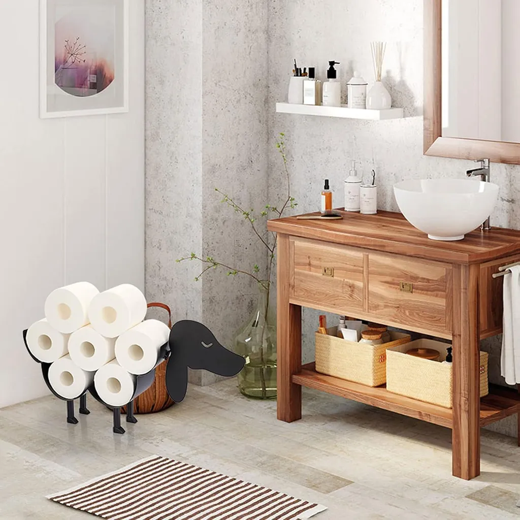 Dévidoir papier toilette chien en métal noir fixation murale robuste