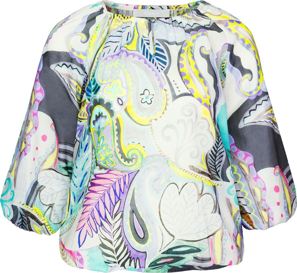 Bianca Bluse RANA mit Allover-Print, 3/4-Arm und Rundhalsausschnitt, Grün, Größe 46