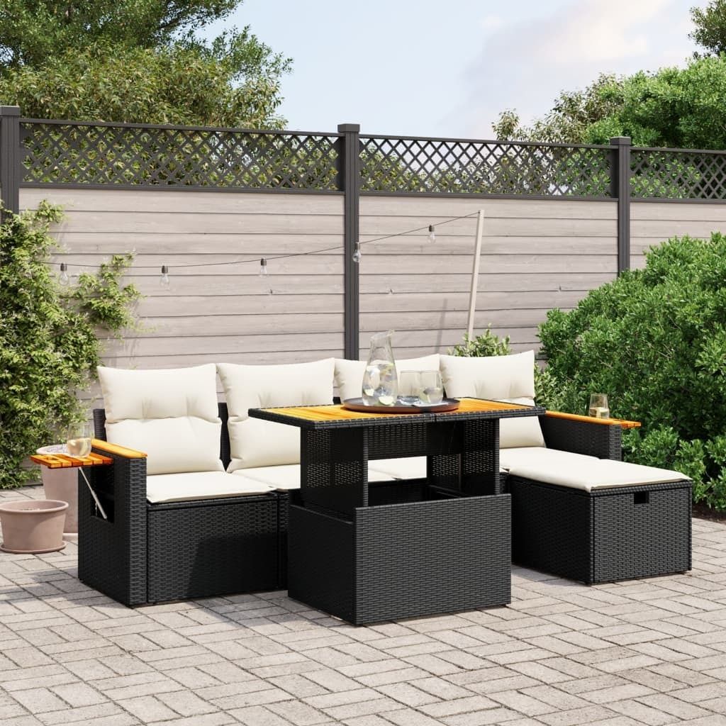Maison Exclusive - 6-tlg. Garten-Sofagarnitur mit Kissen Schwarz Poly Rattan