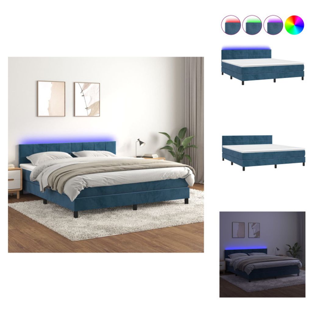 vidaXL Boxspringbett mit Matratze & LED Dunkelblau 180x200 cm Samt - Betten & Bettgestelle